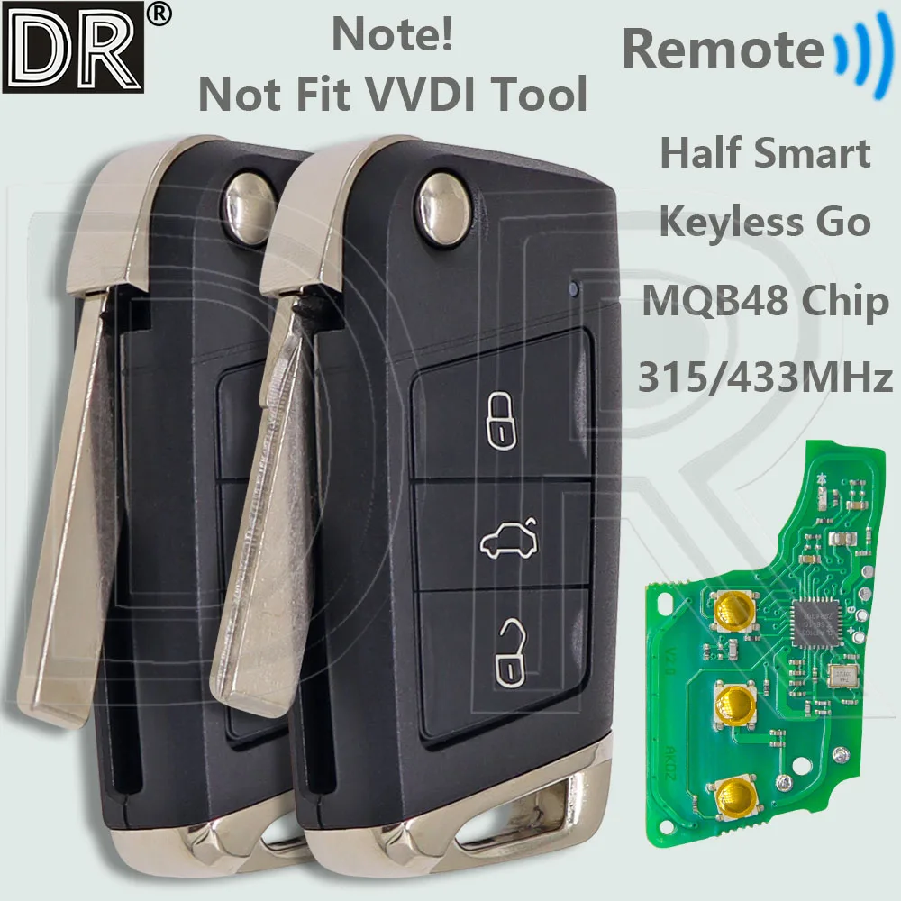 

DR MQB48 Chip 315/433MHz Keyless Go Car Remote Key For VW Volkswagen Golf 7 MK7 Tiguan Touran Polo Skoda Seat