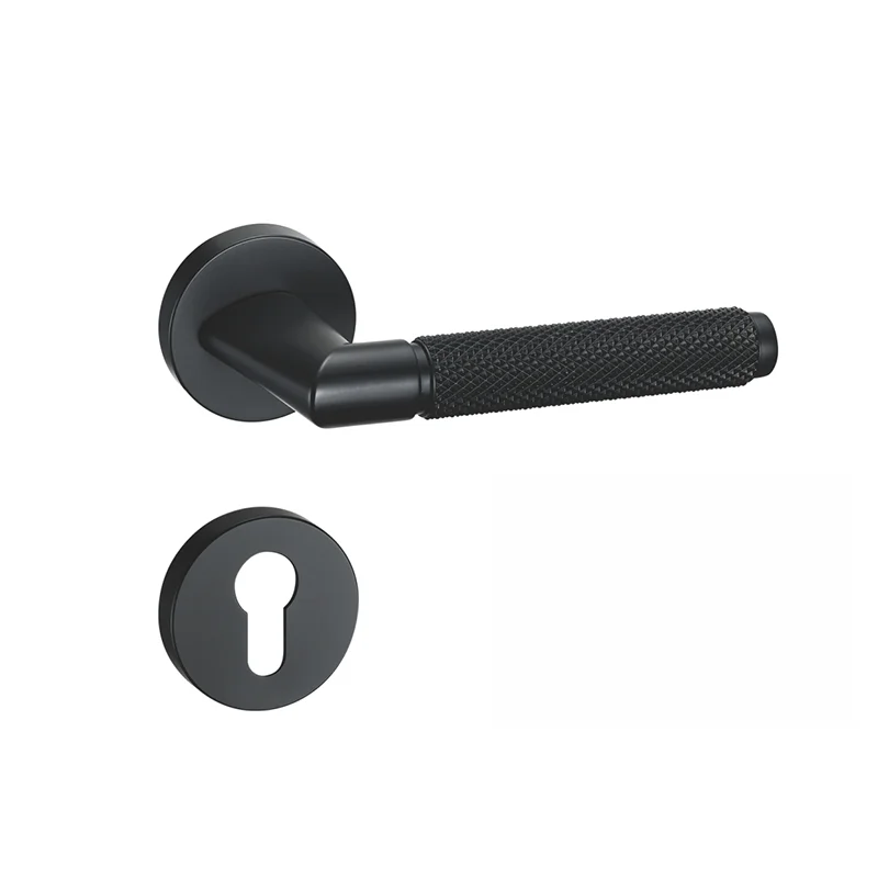 

Viladepot Zinc Alloy Door Handle Rear Knurled Handle Lever Matte Black Round Base Bedroom Bathroom Without Lock Body