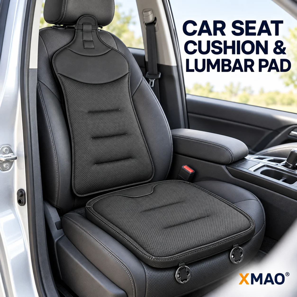 XMAO All-Season Car Seat Cushion, Perforated Front Seat Pad, Lumbar Support and One-Piece Rear Bench Cushion for Daily Travel