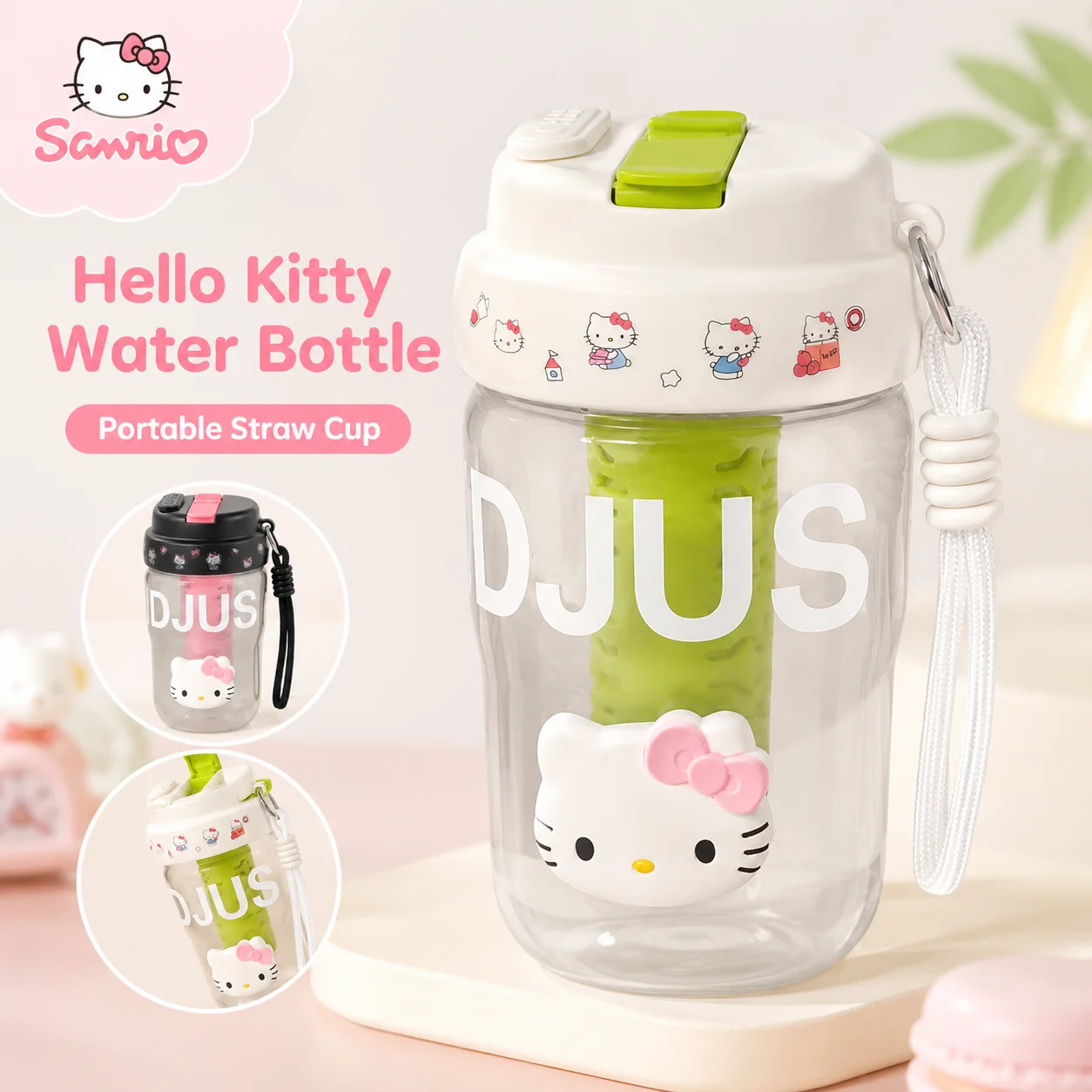 kawaii Sanrio Hello Kitty Office Sports Water Bottle Portable Straw Tumbler Anime Style Dual Drinking Spout Design Gift for girl
