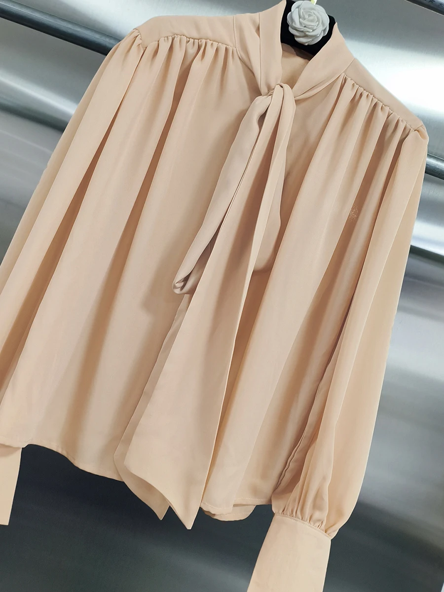 CHICEVER Solide Gespleißt Spitze Up Hemd Weibliche Stehkragen Langarm Lose Elegante Intellektuelle frauen Shirts Herbst Mode