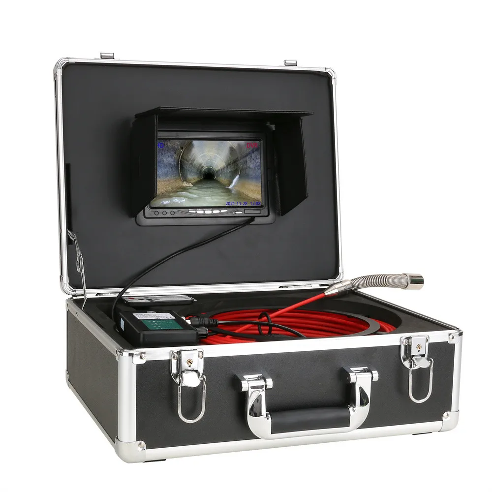 7Inch 1080P Screen Sewer Pipeline Camera IP68 23MM Camera 12PCS LED 512HZ Pipe Locator And DVR 16GB SD Card