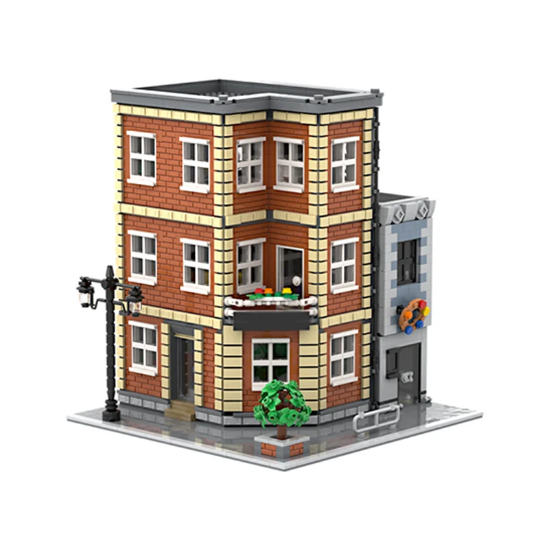 Modelo Street View, ladrillos de construcción MOC, noticias de ciudad y tienda de donuts, tecnología Modular, regalos de vacaciones para niños, juguetes para montar, traje