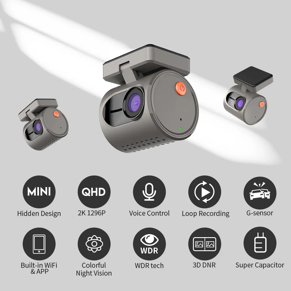 Tiny Dash Cam KAWA 2K MINI 3 Car  Dash Camera Voice Control WDR/3D DNR Super Night Vision 24H Parking Monitor Mini Dashcam