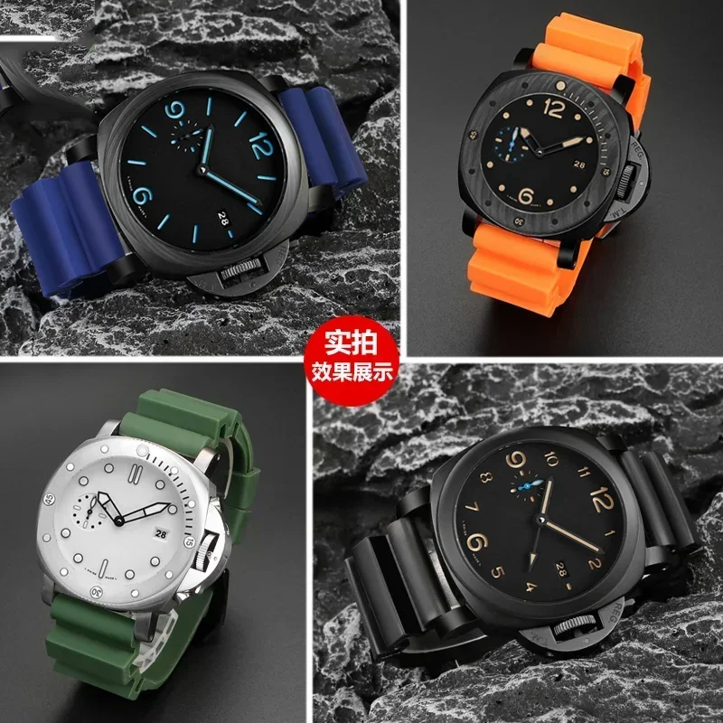 Correa de reloj negra, azul, verde y naranja, correa de reloj de goma de silicona para hombre de 22mm y 24mm para Panerai 111 441 386, correa deportiva suave, herramientas gratuitas