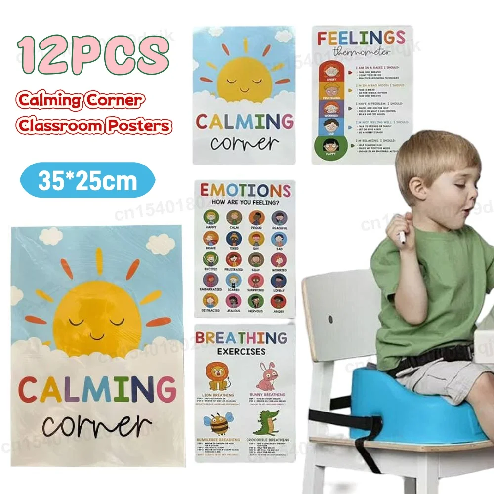 12pcs Mental Health Psychology Coping Skills Poster Kids Calming Corner Posters Classroom Emotions Painting Wall Art Picture