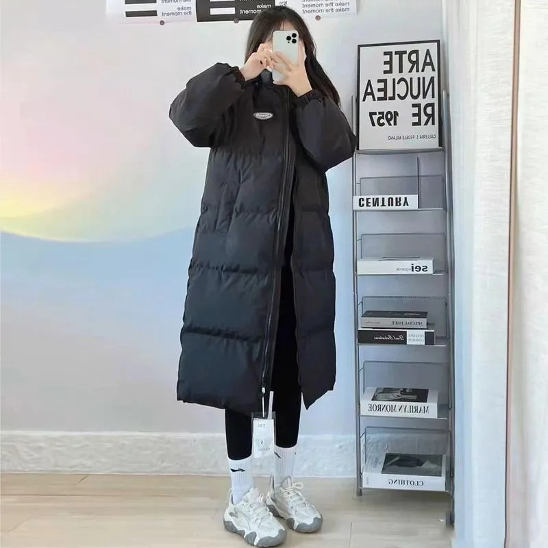 Women's Long Sleeveless Slim Fit Down Puffer Coat with Polo Neck Concealed Button Solid Color Princess Sleeve Women Woman