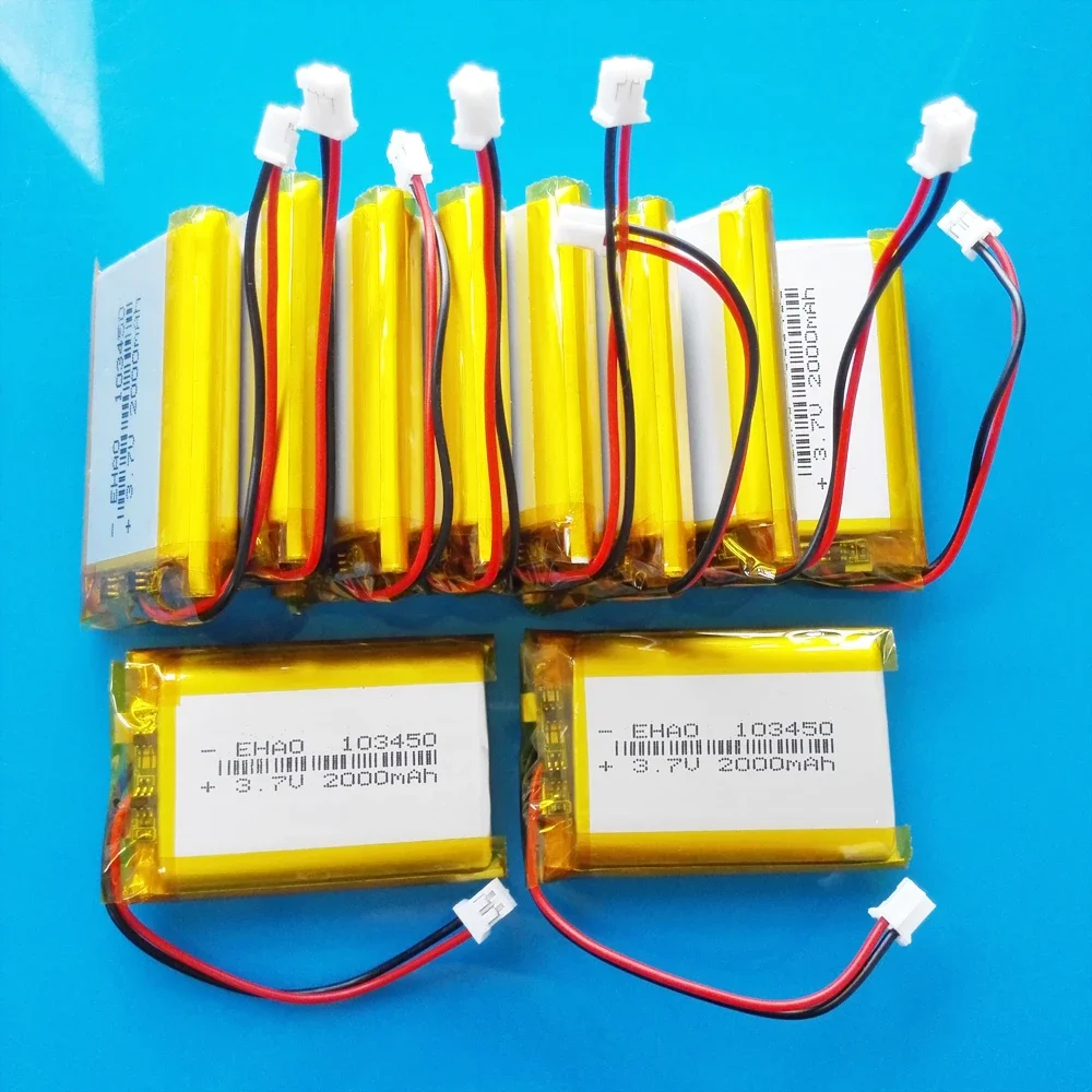 10 PCS 2000mAh 3.7V Lipo Polymer Lithium Rechargeable Battery 103450  jst PH 2.0mm 2pin Plug For MP3 GPS Navigator DVD  Recorder