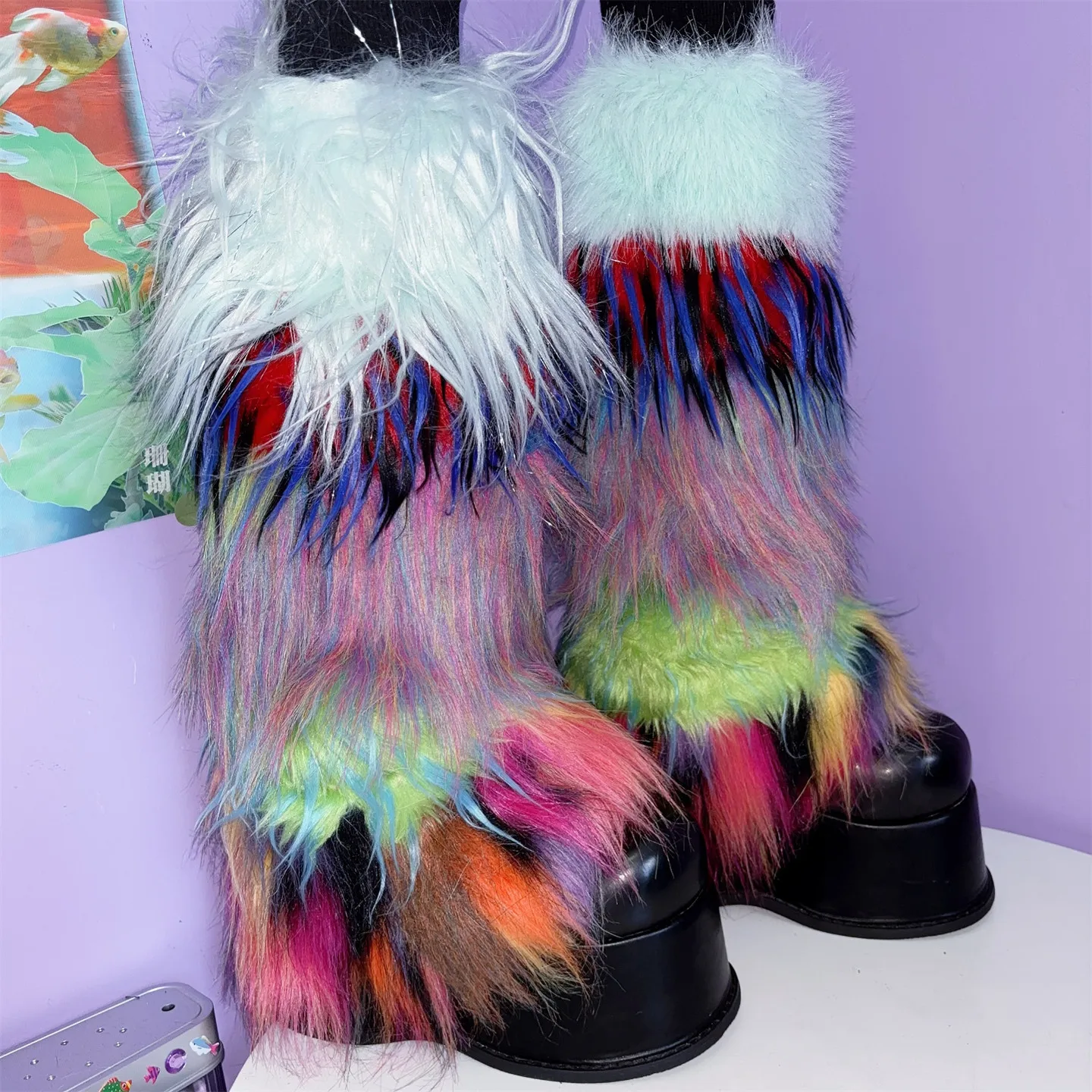 Women Gyaru Faux Fur Leg Warmers Fall Leggings Y2k Boots Stocking Girl Lolita Punk Boot Cover Harajuku Fluffy Foot Warming Cover