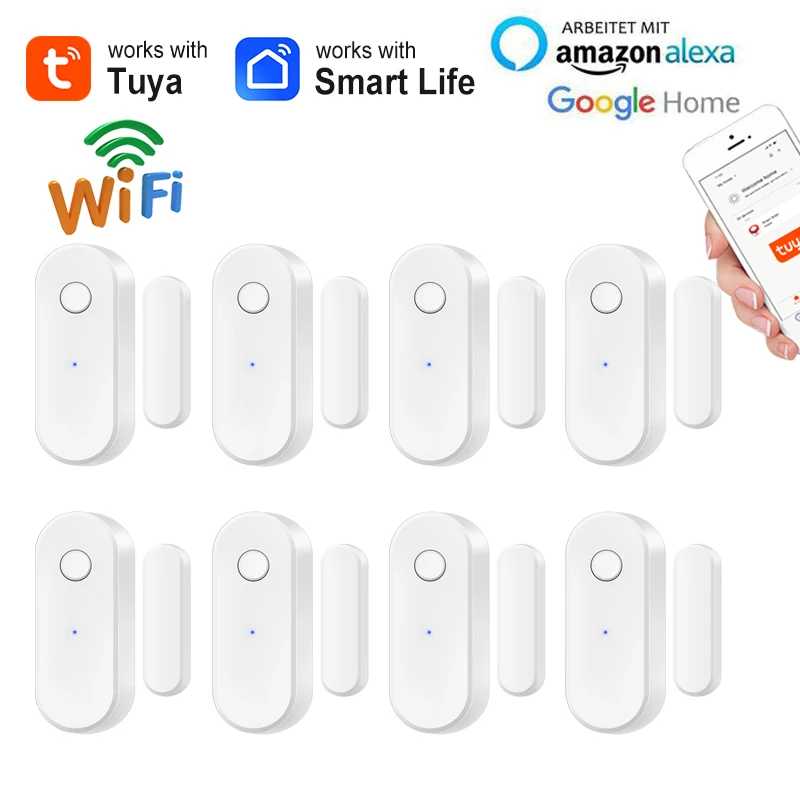 

WiFi Door Sensor Tuya Smart Door Detectors Open / Closed Wifi Home Alarm Compatible With Alexa Google Home Tuyasmart life APP