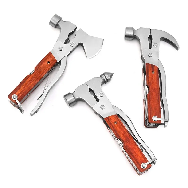 Martillo de hacha multifuncional, herramienta múltiple de bocina de Ram con alicates y cuchillo, herramienta de supervivencia para carpintería, martillo salvavidas de emergencia