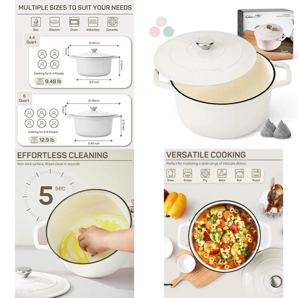 

6-Quart Enameled Cast Iron Dutch Oven Pot with Lid, Suitable for Cooking, Baking, and Braising, Oven Safe up to 500°F, Ideal for