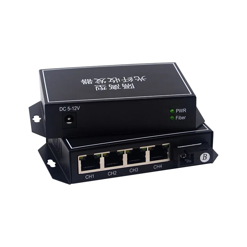 Gigabit Isolated VLAN Media Converter 20KM Single Mode Single Fiber 1 SC to 4 RJ45 Ethernet Fiber Converter