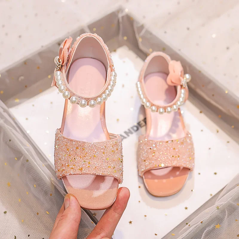 

Children's Sandals Summer Girls' Princess Crystal Shoes 2025 New High Heels For Girls Soft Soled Student White Performance Shoes