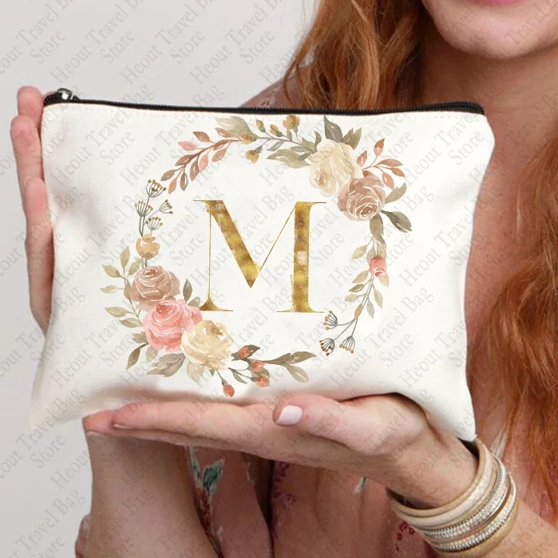 Trend Flower Name Letters Cosmetic Bag Women Travel Toiletry Organizer Makeup Bag Bridesmaids Bachelorette Party Gifts Purse