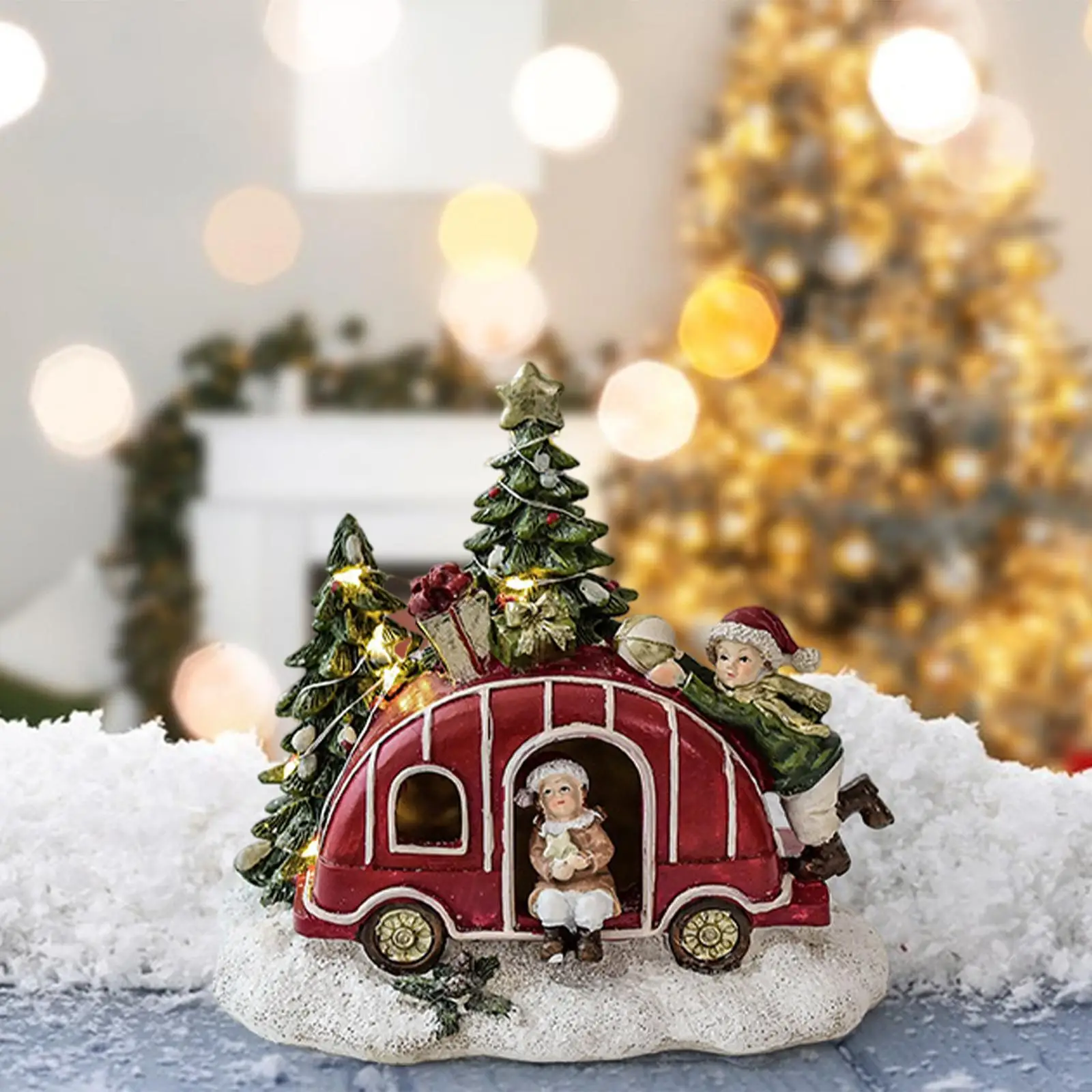 Lighted Christmas Figurine Collection Christmas Decoration Car Christmas Tree Statue for Holiday Desk Fireplace Shelf Bedroom