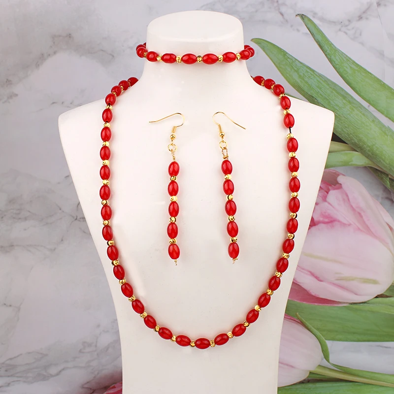 

New Handmade Beads Necklace Set Trendy Dubai Gold Jewelry Sets for Women Necklace/Earrings/Bracelet Birdal Set Accessories