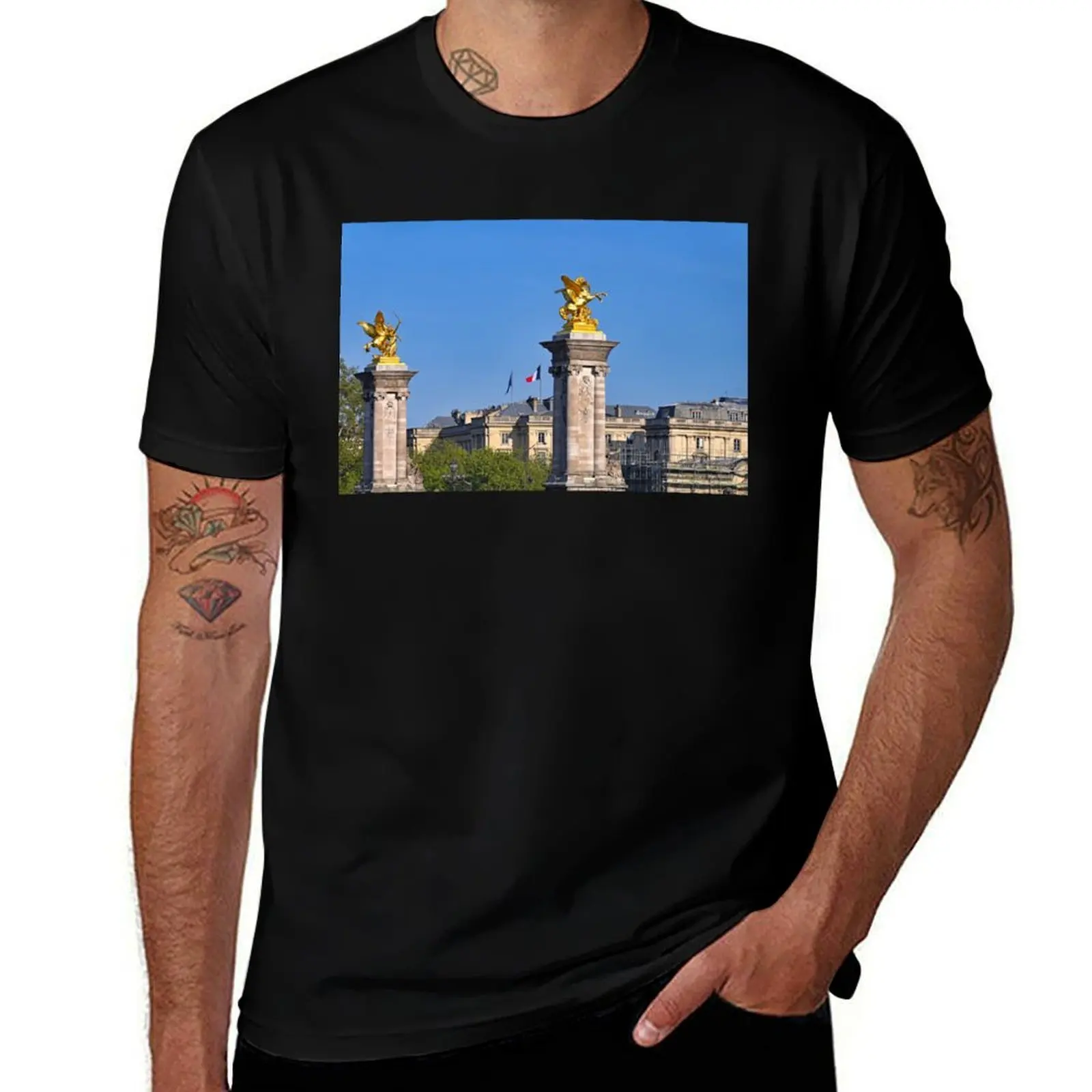 

Columns with gilded statues The Alexander III Bridge in Paris, France T-Shirt T-shirts oversize mens t shirts