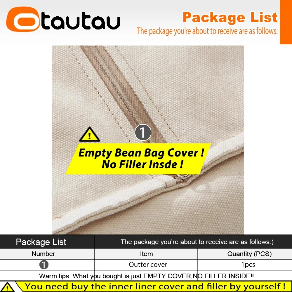 OTAUTAU Pure Cotton Bean Bag Cover SF422【No Filler Inside! You Need To Buy Filler By Yourself !】