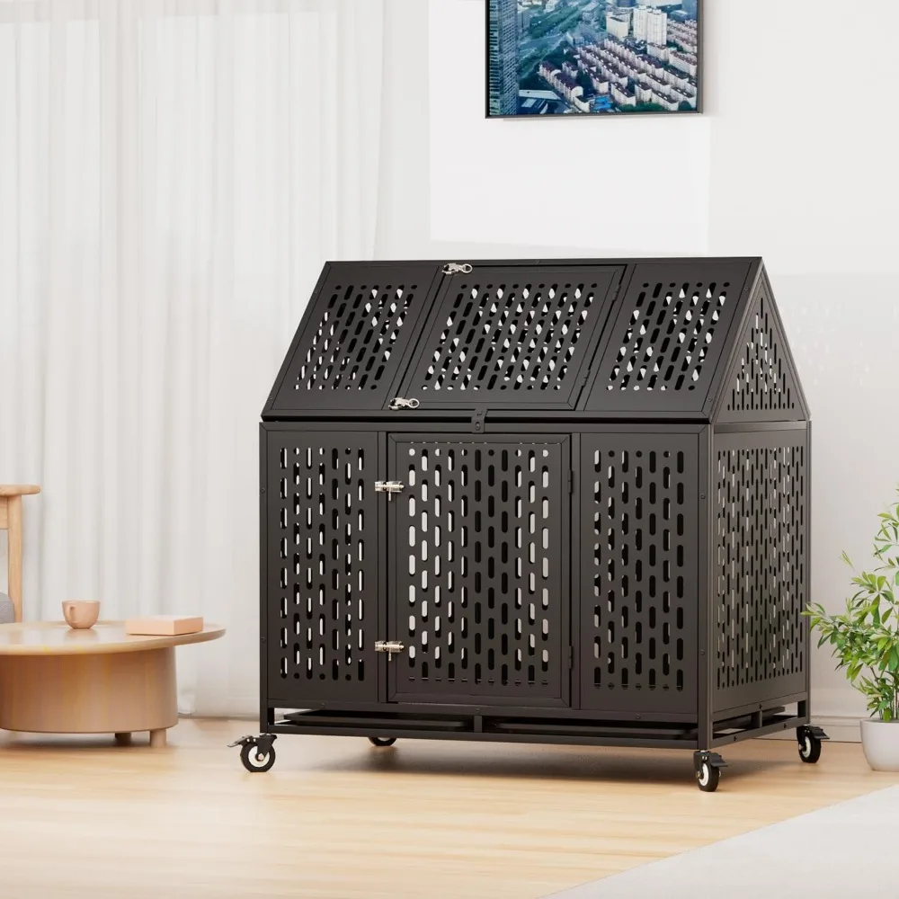

44 Inch Heavy Duty Dog Crate with Sturdy Lock Buckle for High Anxiety Dogs, Indestructible Large Kennel Indoor Double Door with