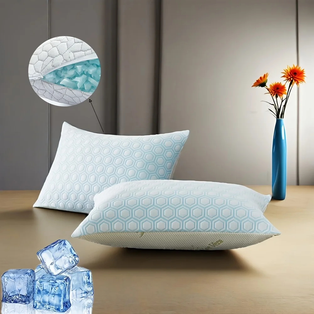 2 Stück Aloe Cooling Bed Kissen zum Schlafen, geschredderte Kissen, Gelkissen, Standardgröße, unterstützt aber weiches Kissen für die Seite