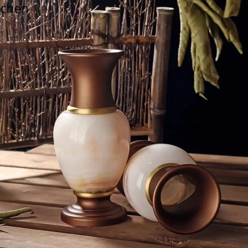 PYH  marble vase with copper inlaid holy water bottle with vase offering set