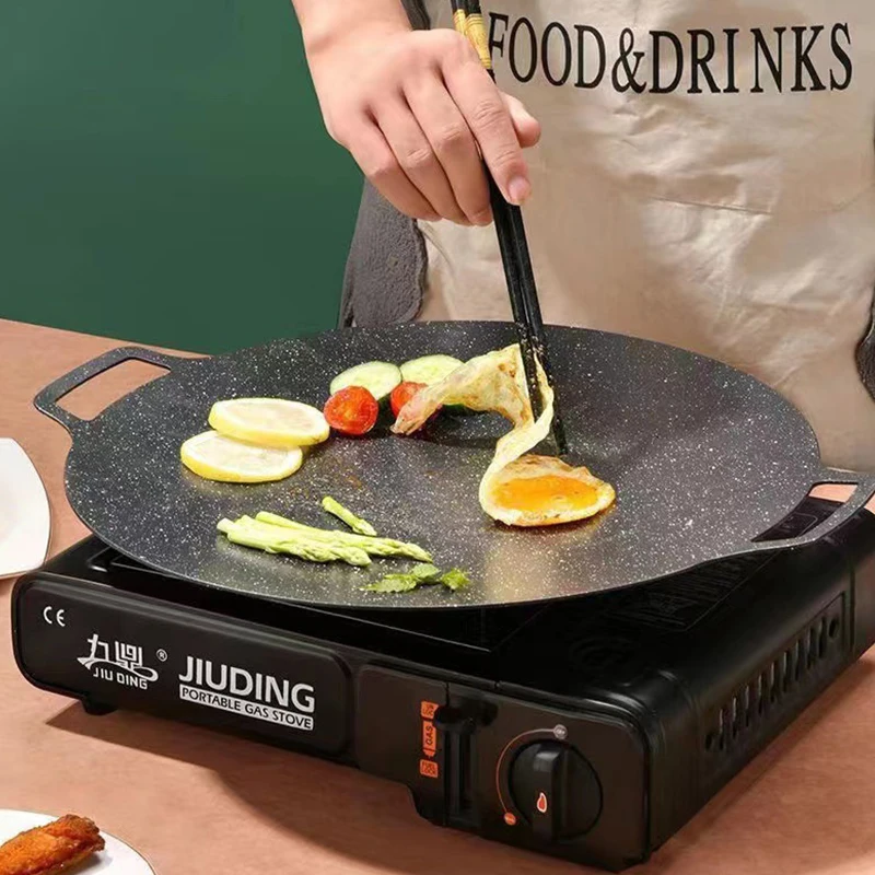 Korean Style Non-Stick round Grill Pan Maifan Stone Induction Gas Compatible Pork Belly Roaster Barbecue Tray Cooker Plate image 2