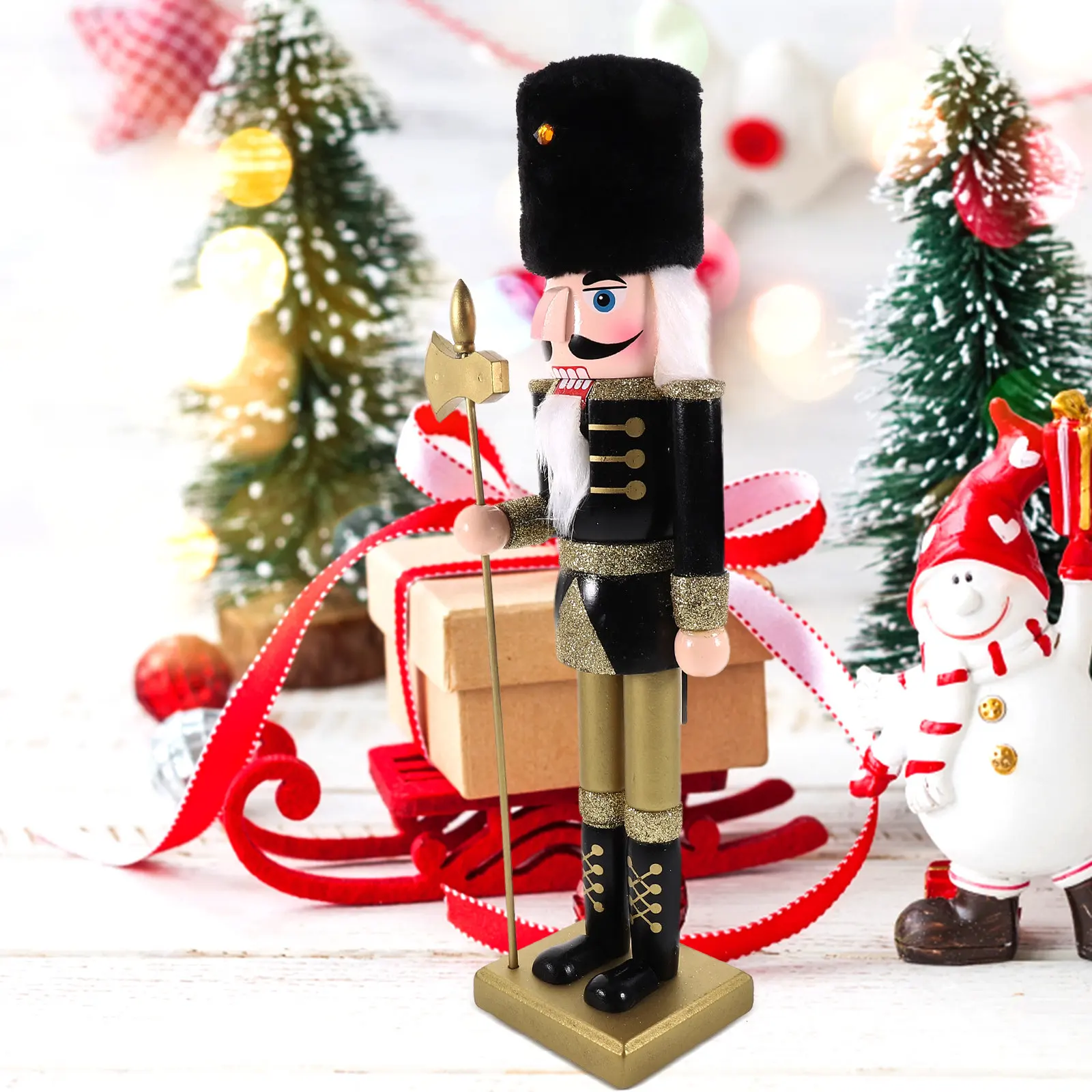 

Деревянная статуэтка Щелкунчика: Рождественское украшение для декора комнаты, настольный декор на Новый год, традиционный праздничный центральный элемент, подарок