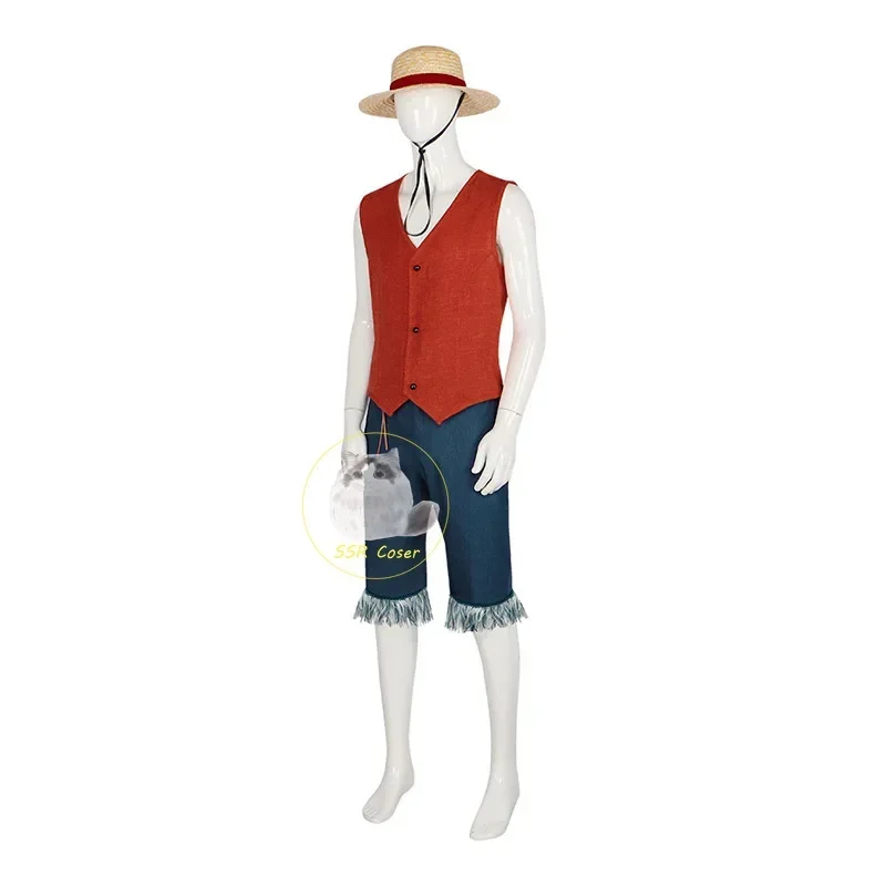 Filme luffy cosplay traje anime macaco d luffy cosplay uniforme camisa calças chapéu roupas traje de festa de halloween para homens