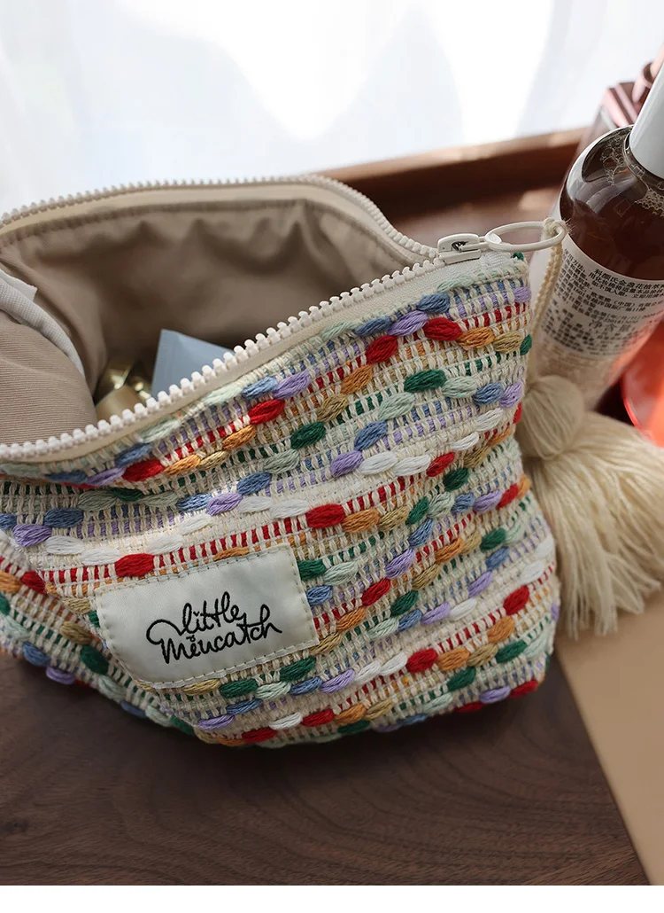 Rainbow Jelly Bean Style Makeup Bag Letter Printed Decorated Fashionable Cosmetic Storage Bag