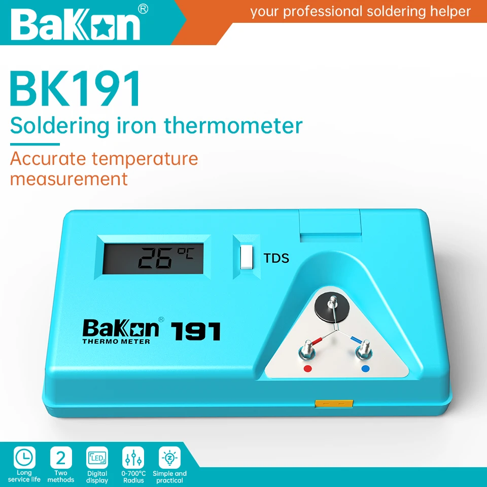 Bakon BK191 Termómetro probador de punta de soldador, soldadura sin plomo, pantalla digital LCD, 0 ~ 700 ℃   Mecánico de sensores