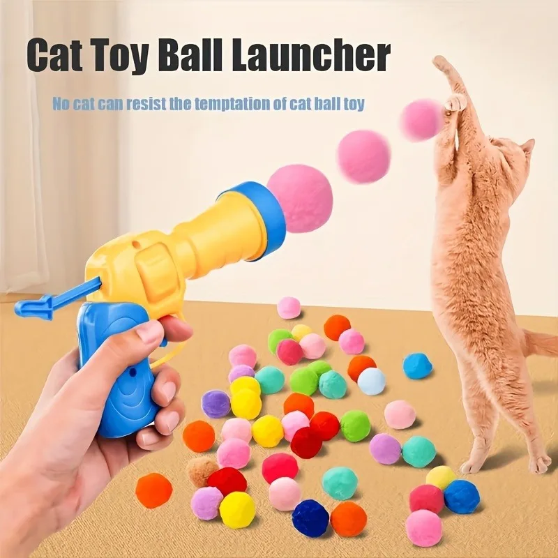 1 Set Cat Toy Interactive High Fun Toy Gun 20PCS Plush Ball Launches Quiet High Bounce Ball To Tease The Cat