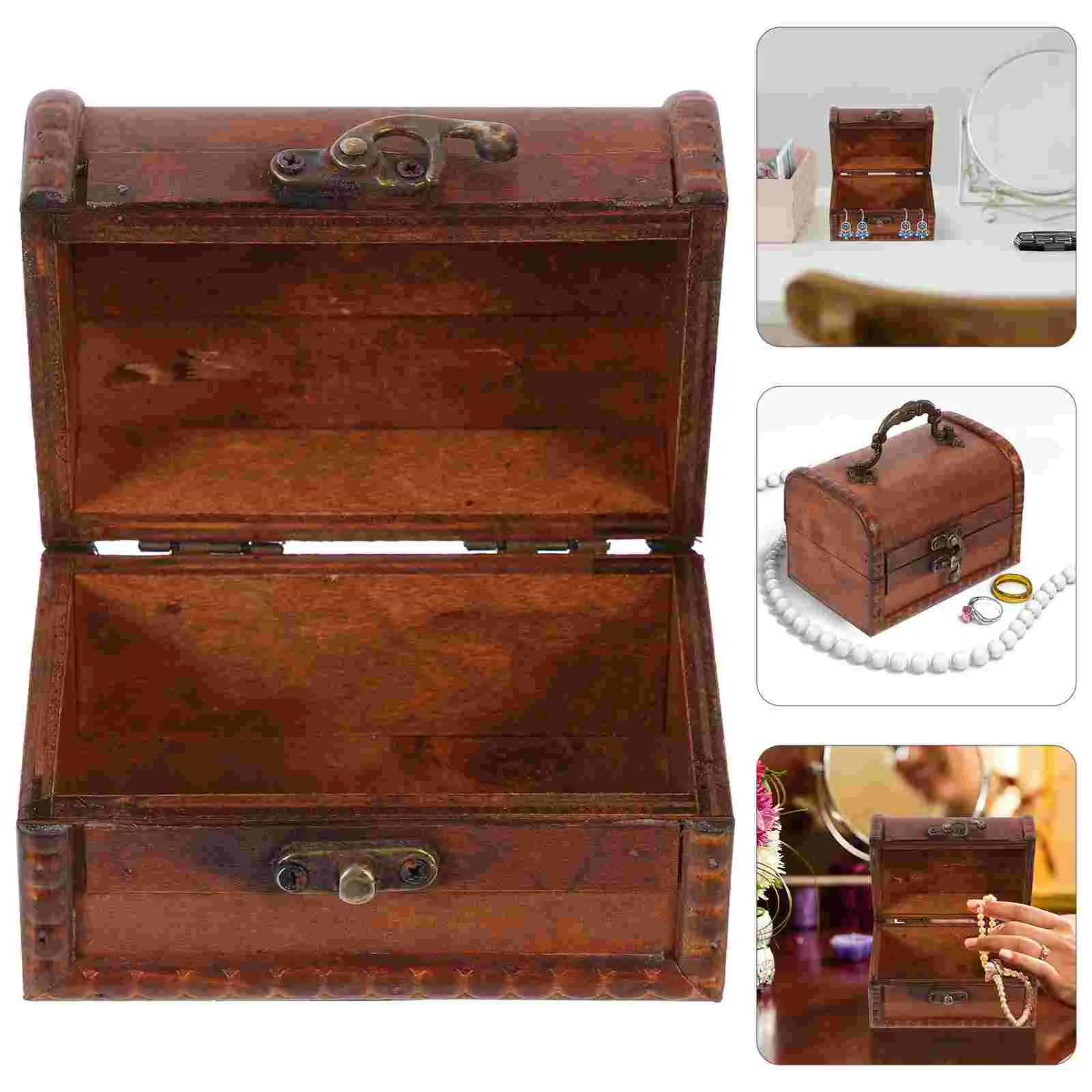 

Decorative Wood Treasure Box Vintage Wooden Trinket Jewelry Storage Box Treasure Case Organizer Jewelry Packaging With Locker