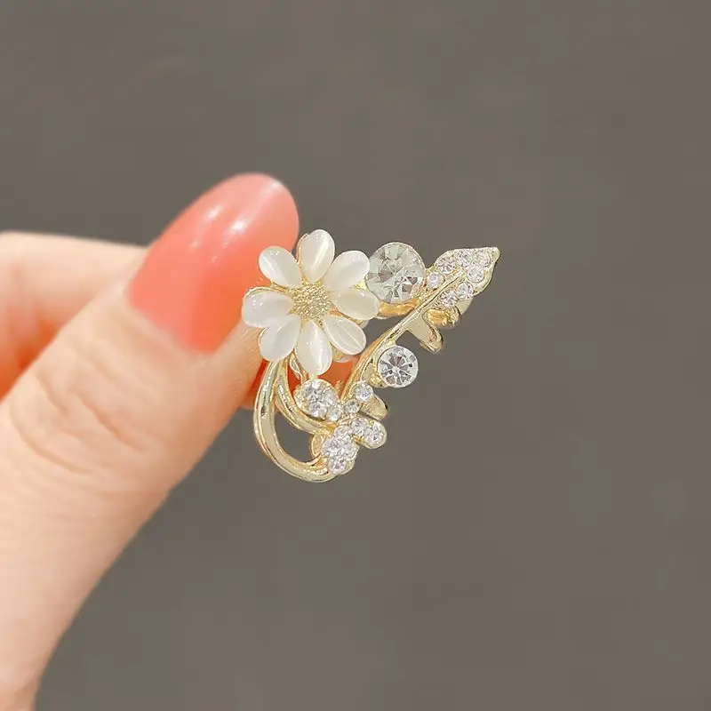 Opal Butterfly Flower Small Hairpin Back of the Head Pearl Rhinestone Hair Clamp Forehead Bangs Clip