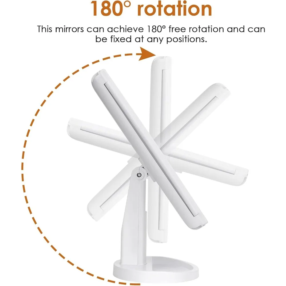 Specchio per trucco cosmetico con luce Ingrandimento 2X/3X/10X Specchio cosmetico illuminato Touch Control Trifold Doppia alimentazione Portatile