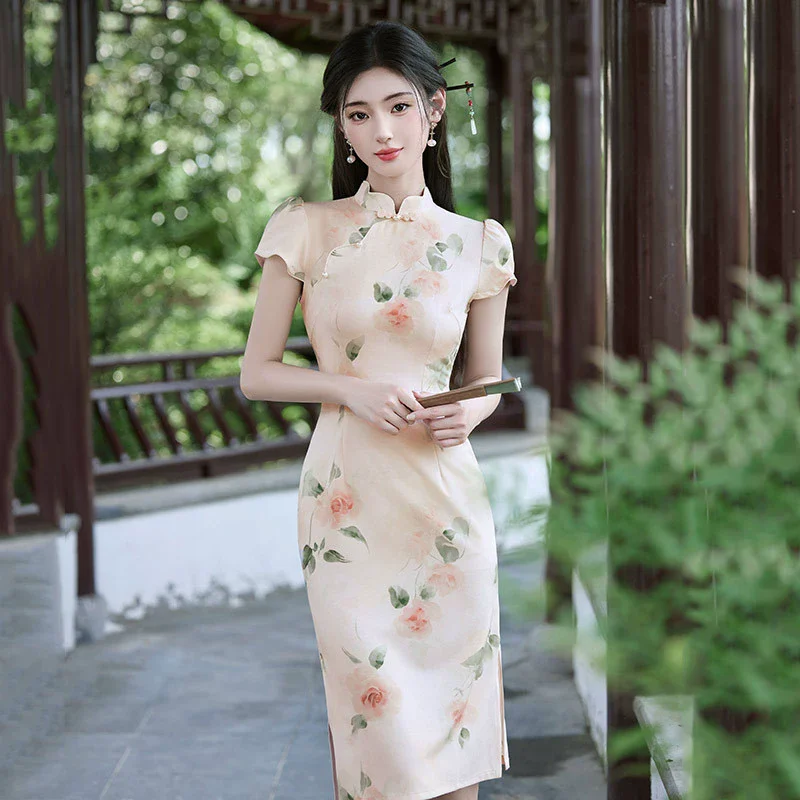 

New Chinese Qipao Women's Summer Thin Edition 2025 New Improved Young Girl Dress Medium Length Qipao Dress