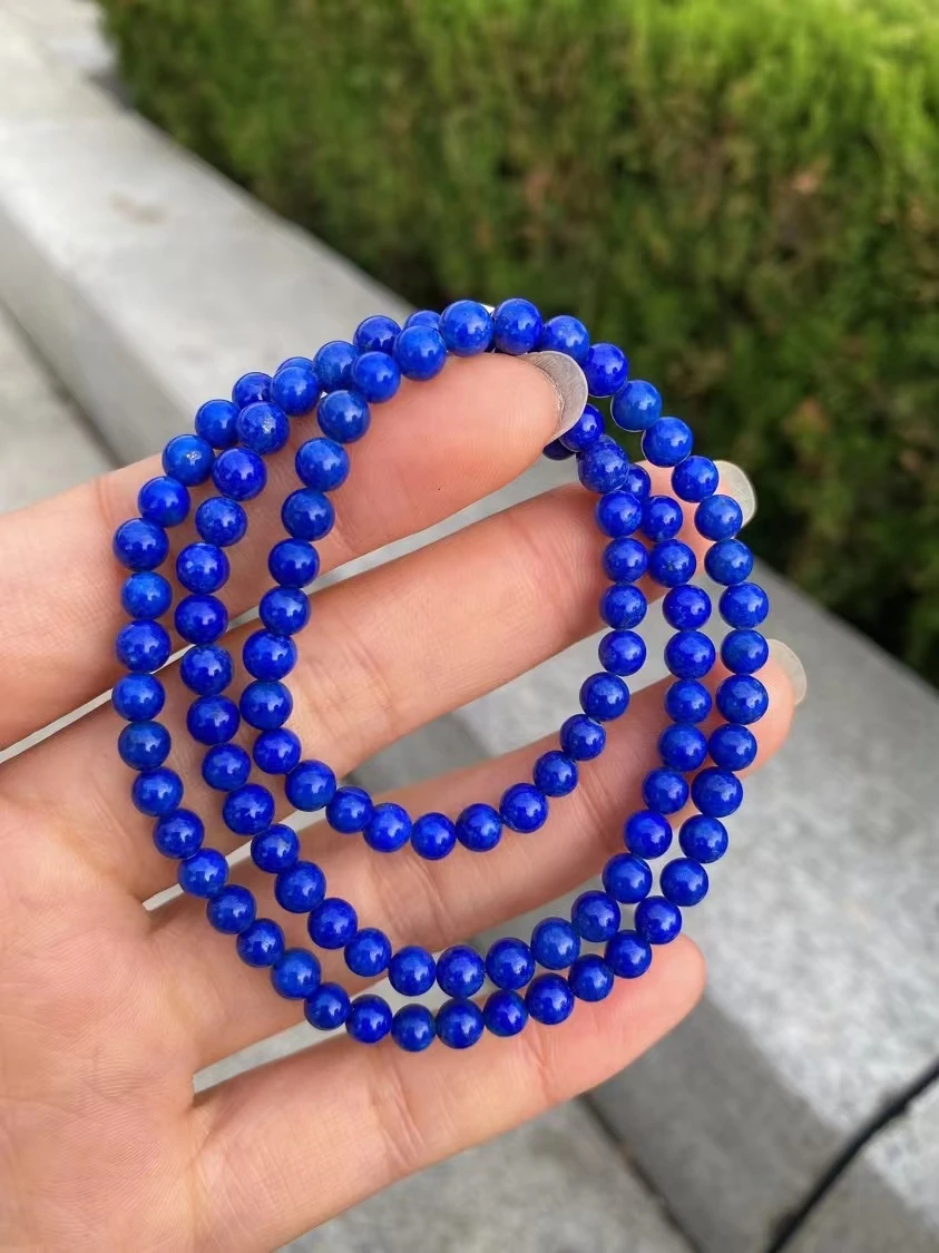 Natural Blue Lapis Lazuli Round Beads Bracelet 5.4mm 3 Laps Blue Lapis Bless Healing Stone Women Men AAAAA