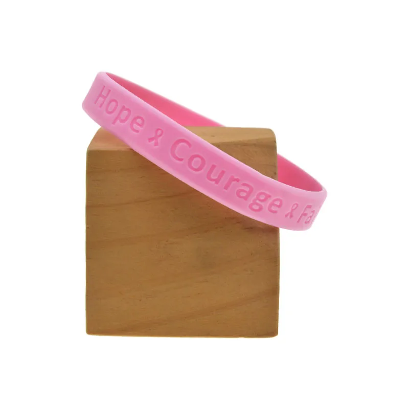 50 Stück geprägte Silikonarmbänder mit verschiedenen Texten (Hoffnung, Mut, Glaube), medizinische Armbänder, 5 Farben – Detail 3