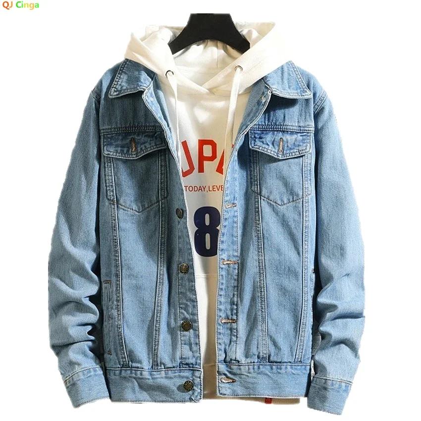 2026 Men's Dark Blue Denim Jacket, Black Single-breasted Lapel Coat, Fashionable Casual Tops.