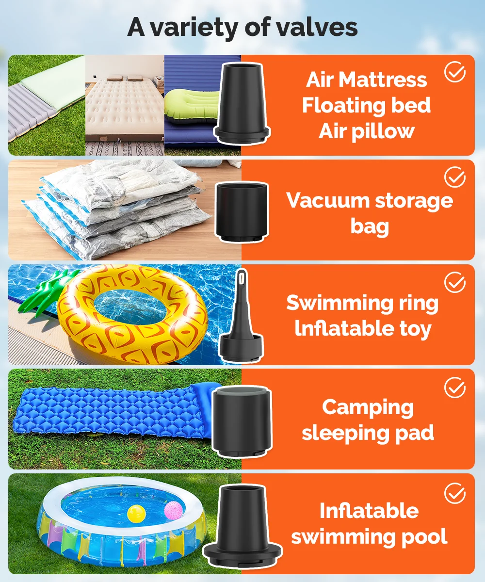Tragbare Luftpumpe ETENWOLF AIR 3 mit 2600 mAh & Campingleuchte – Aufpump- und Entlüftungsfunktion für Luftmatratzen und Schwimmbecken-Aufsitzer. – Detail 11