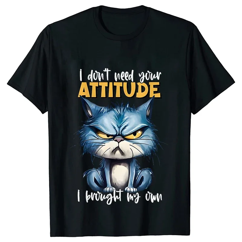 Funny Cat Sarcastic Antisocial Attitude Print Tshirts for Women Angry Cat T-shirts Not Today Introvert Female Tee Shirts Femme