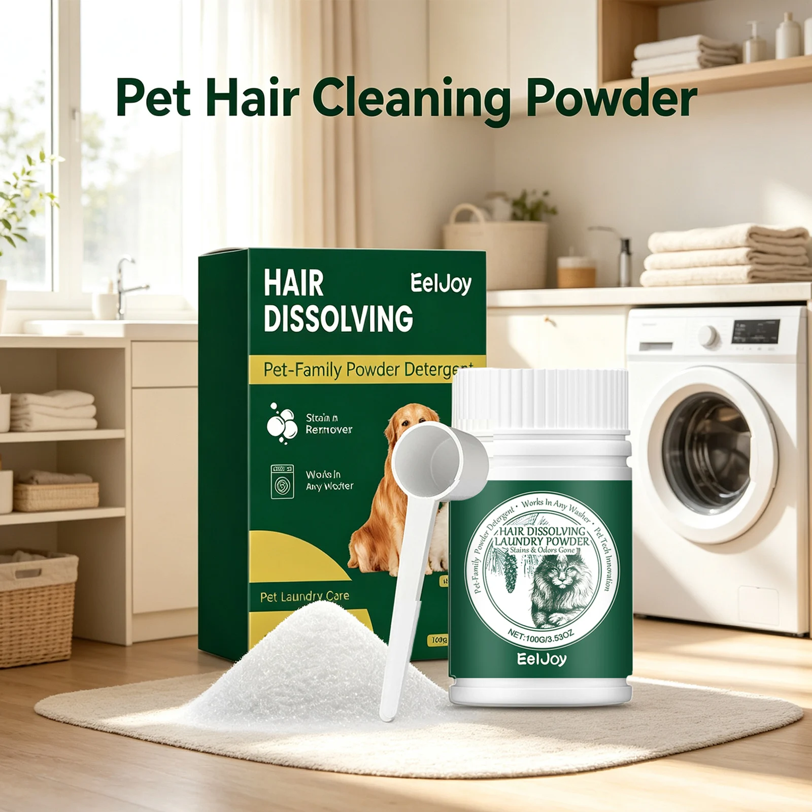 Eeljoy Pet Hair Dissolving Laundry Powder Removing Hair Cleaning Clothes Eliminate Odor Powerful Stain Remover Laundry Detergent