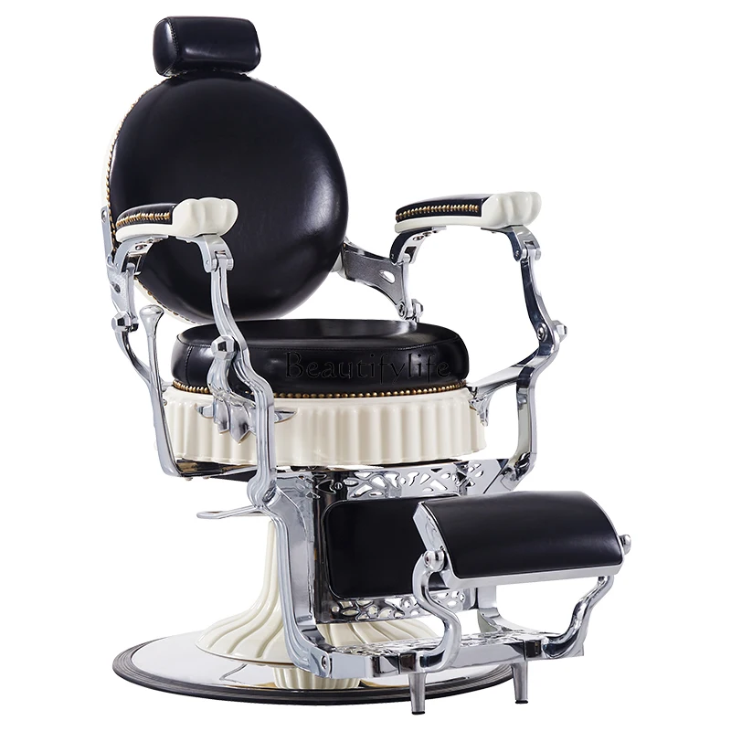 Retro Luxury Men's Oil Head Large Chair for Hair Salon Lifting and Falling Scraping and Trimming Chair