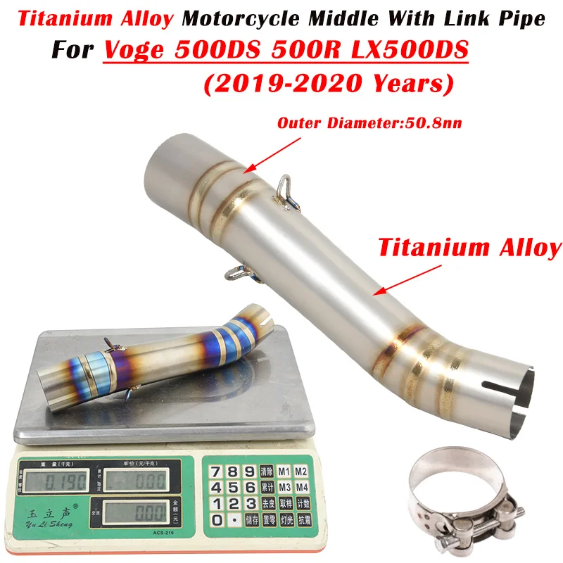 Slip On For Voge 500DS 500R LX500DS 2019 2020 Motorcycle Exhaust Modified Muffler Titanium Alloy Middle Link Pipe moto 51mm Tube