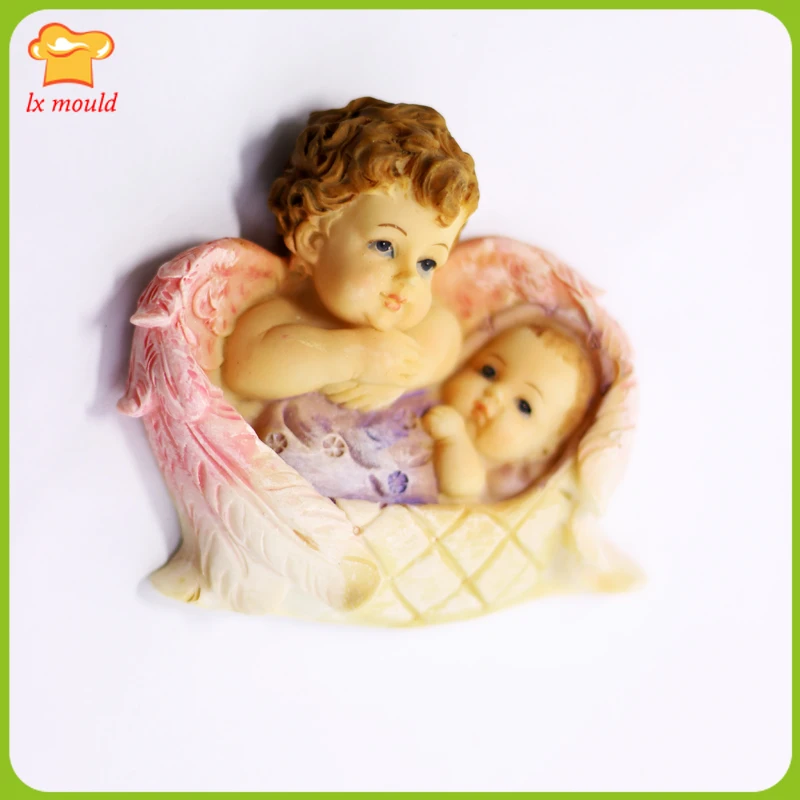 

3D Angel Guardian Cradle Baby Silicone Moulds Fondant Wedding Birthday Baby Cake Decorating Chocolate Baking Mold