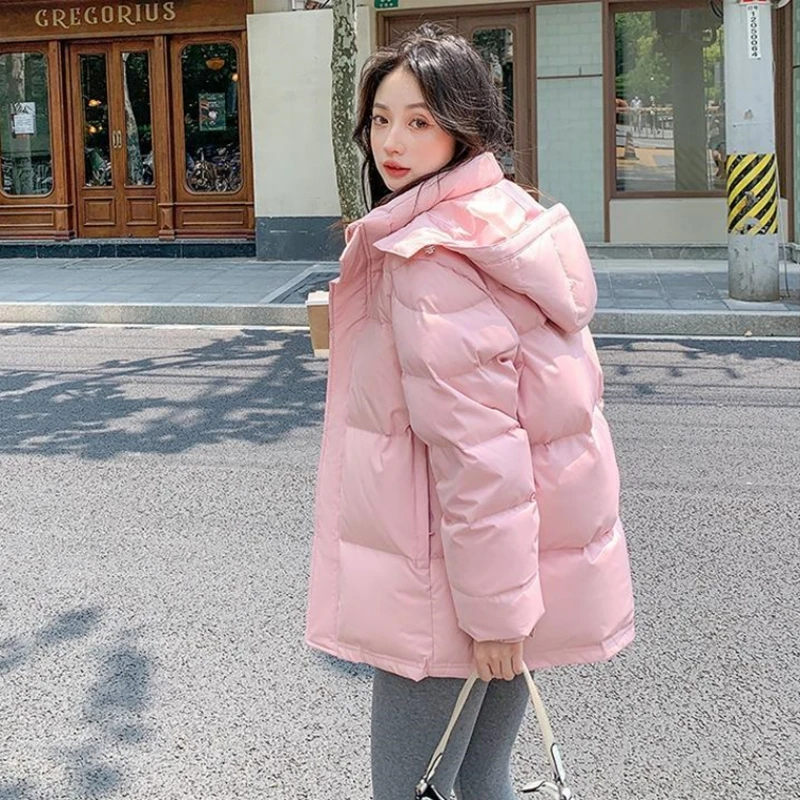 2024 New Women Loose Puffer Jacket Winter Korean Oversized Thickened Hooded Warm Parkas Female Snow Wear Coat Lady Padded Jacket