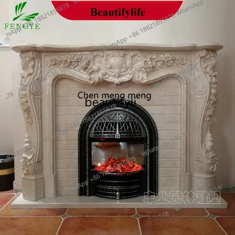 D178 Marble fireplace engraved American decorative cabinet fireplace rack Magnolia fireplace can be customized