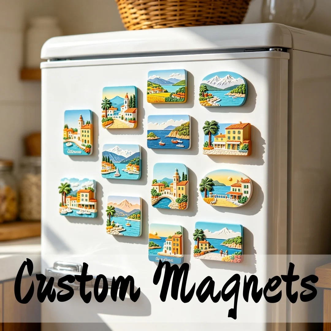 Custom Refrigerator Magnets Personalized Colorful Coast Village 3D Resin Magnet European Vacation Fridge Home Decor Gift