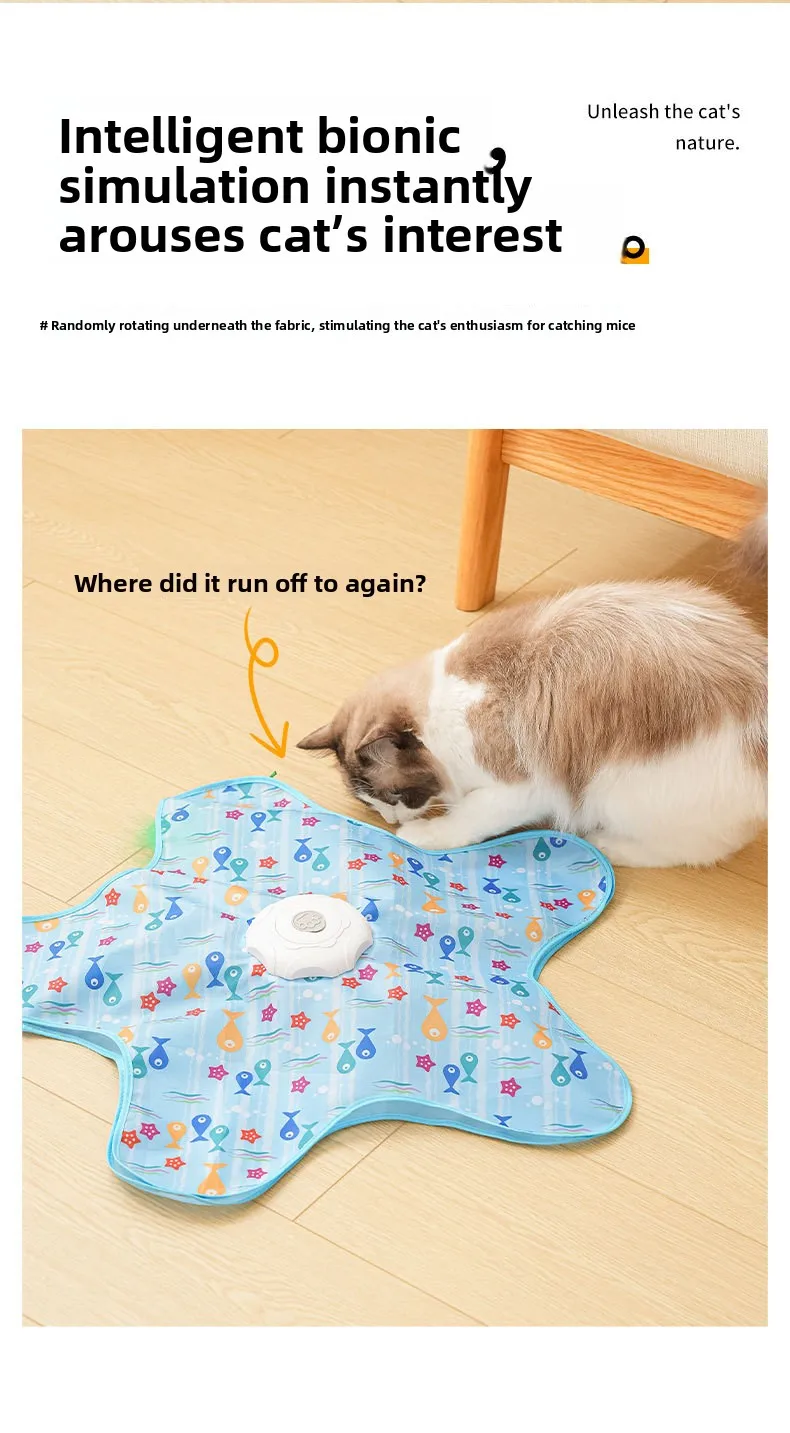 Cat Toys Interactive Hide and Seek Cat Toy with Mouse Squeaky Motion Activated Moving Concealed Feathers Kitten Teaser Toy