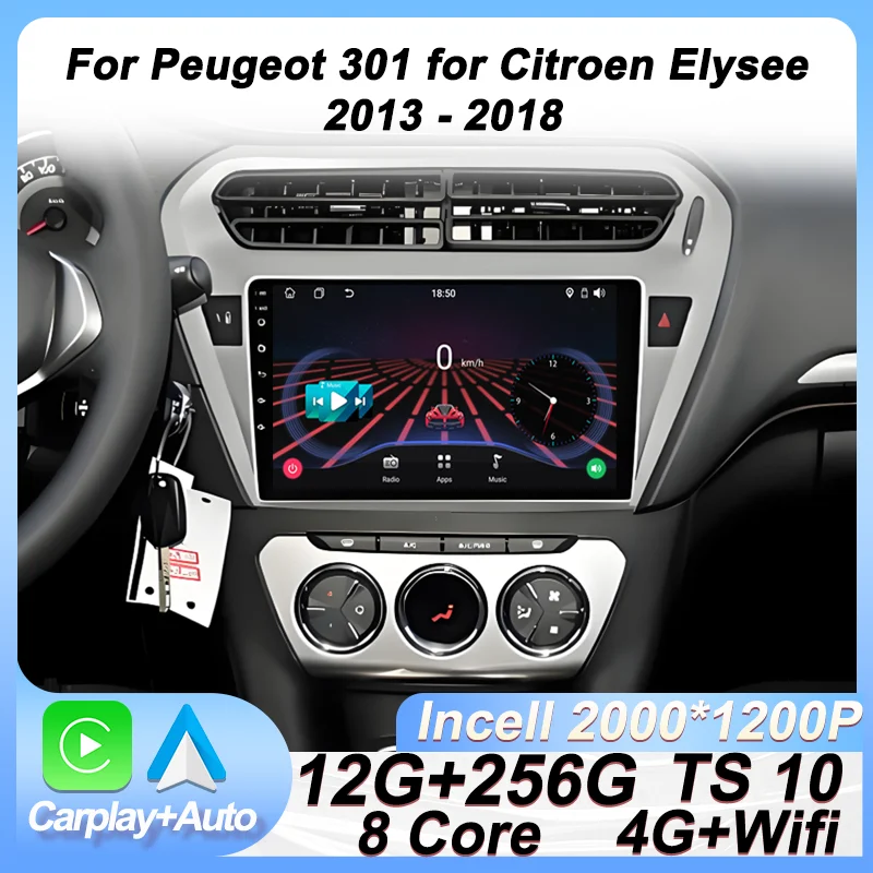 

Android Autoradio Car Radio For Peugeot 301 for Citroen Elysee 2013 - 2018 Carplay Auto Screen 2 Din GPS Navigation 5G Wifi BT